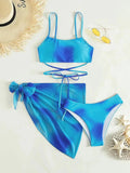 Tied Gradient Spaghetti Strap Three-Piece Swim Set