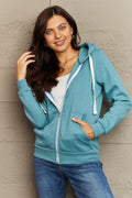 Drawstring Zip-Up Dropped Shoulder Hooded Jacket