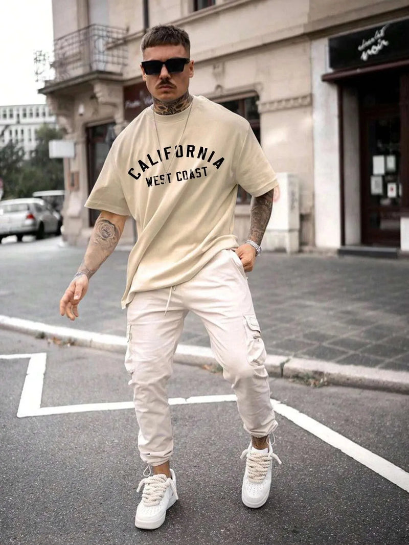 CALIFORNIA Camiseta de algodón con estampado de letras para hombre 