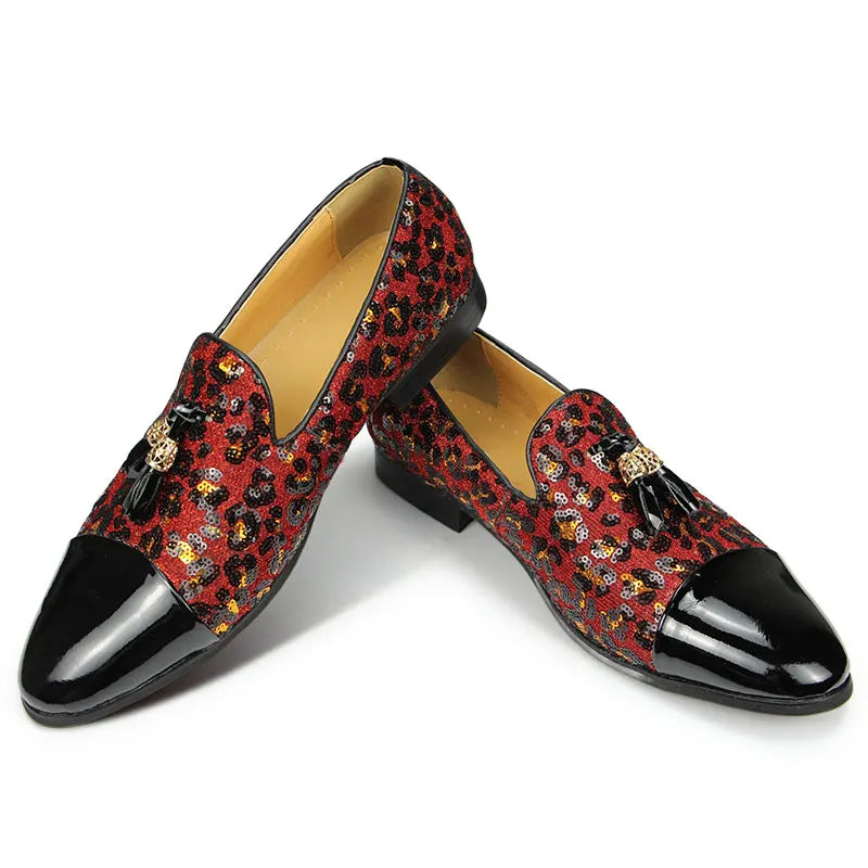 Men's Luxe Patent Leather Sequins Pattern Loafers