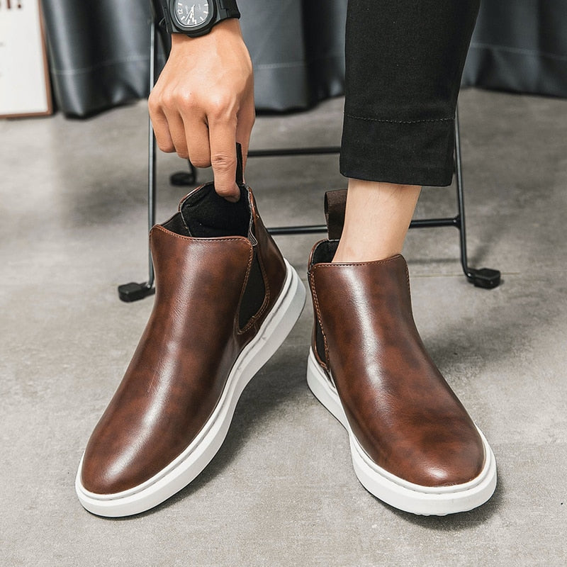 Men's Flat Sole Faux Leather Chelsea Boots