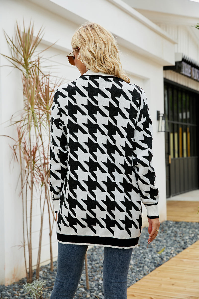 Mandy Houndstooth Open Front Longline Cardigan