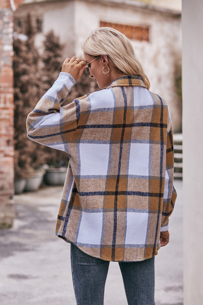 Mandy Plaid Long Sleeve Shirt Jacket with Pockets