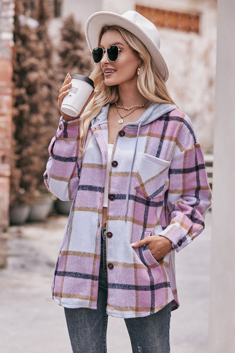 Mandy Plaid Dropped Shoulder Hooded Jacket