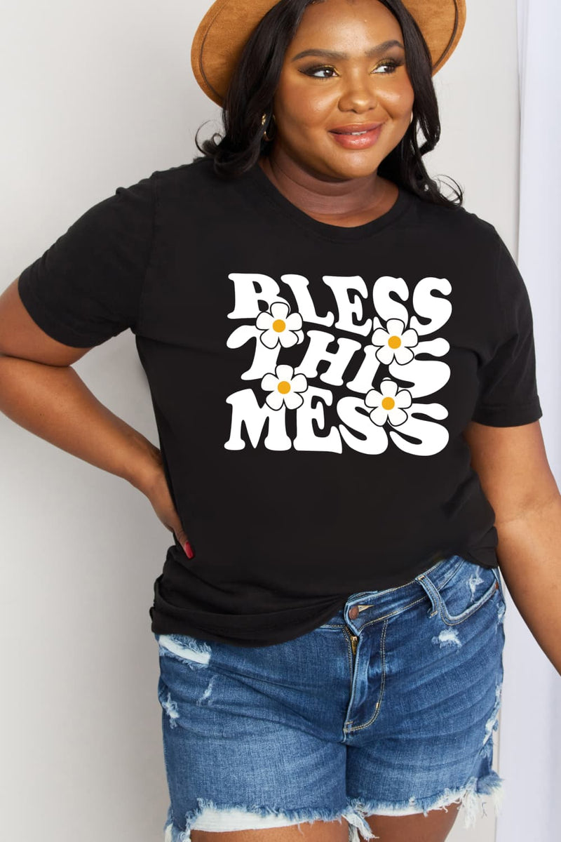 Camiseta de algodón con gráfico BLESS THIS MESS de tamaño completo de Simply Love