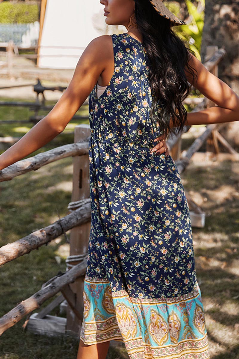 Vestido floral bohemio con estampado mixto