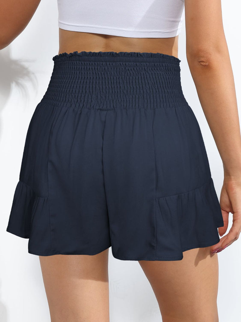 Short smocké noué à l'avant à taille haute