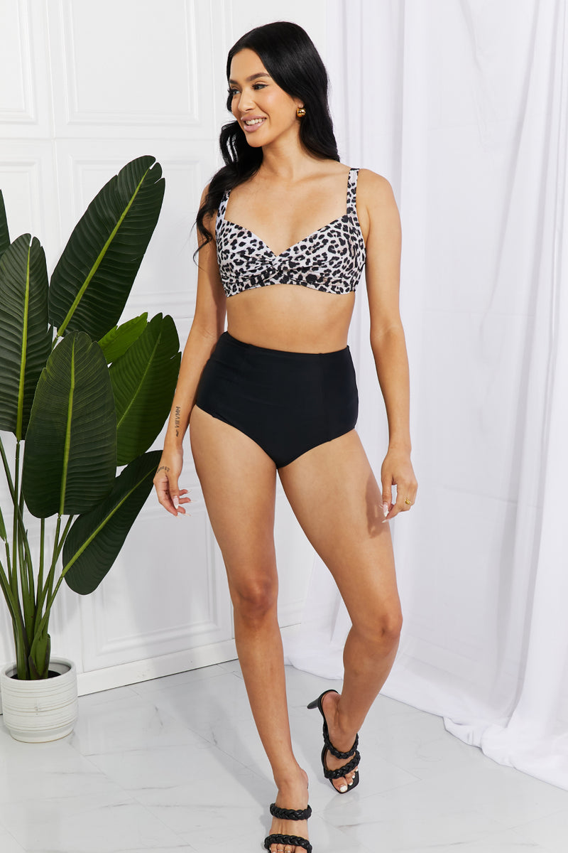 Marina West Swim Bikini taille haute torsadé Take A Dip en léopard
