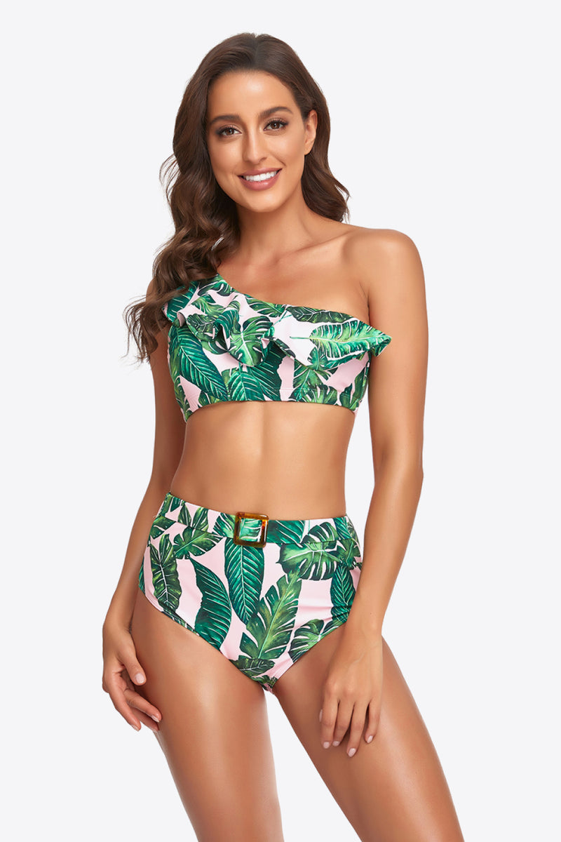 Ensemble de bikini à volants et à une épaule