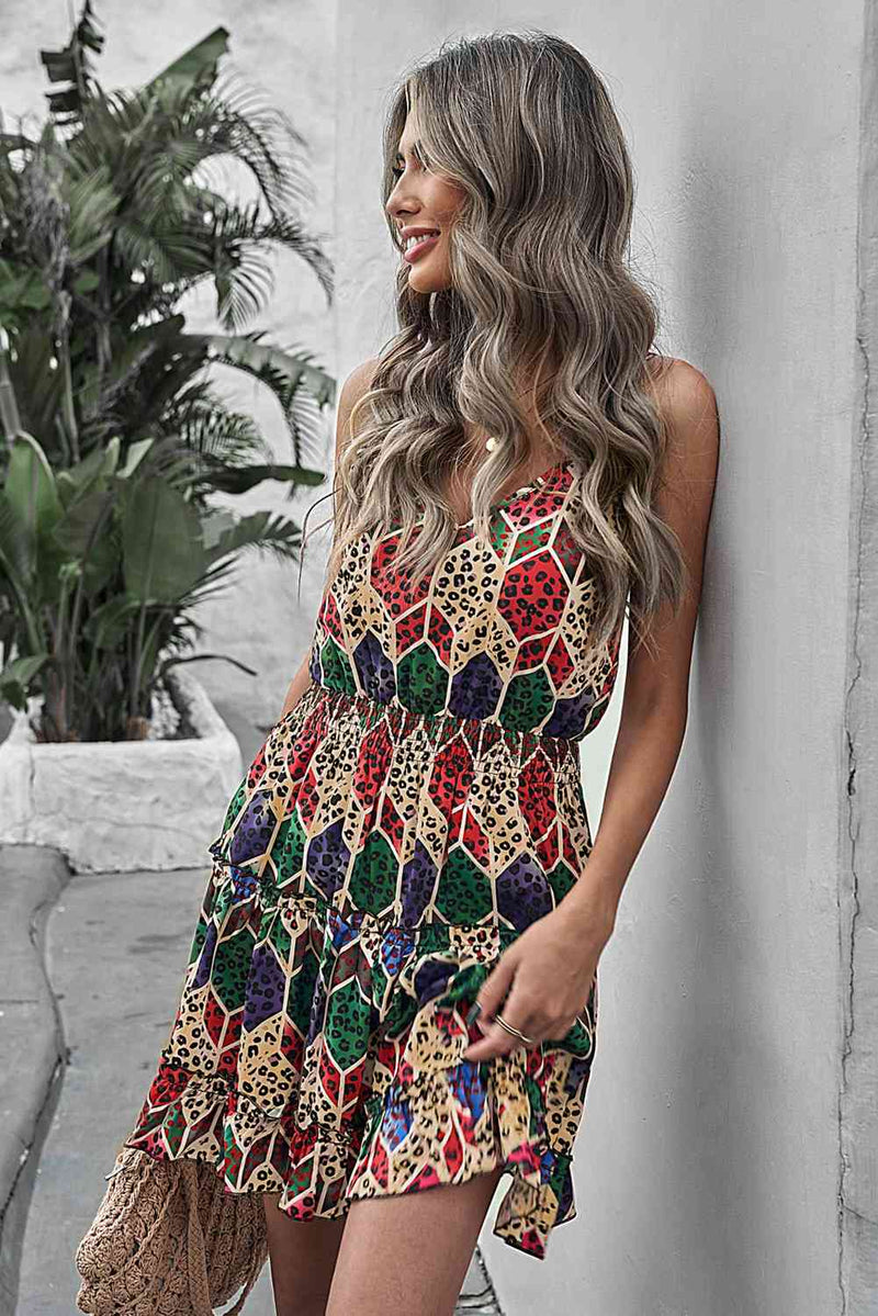 Vestido con estampado geométrico de leopardo