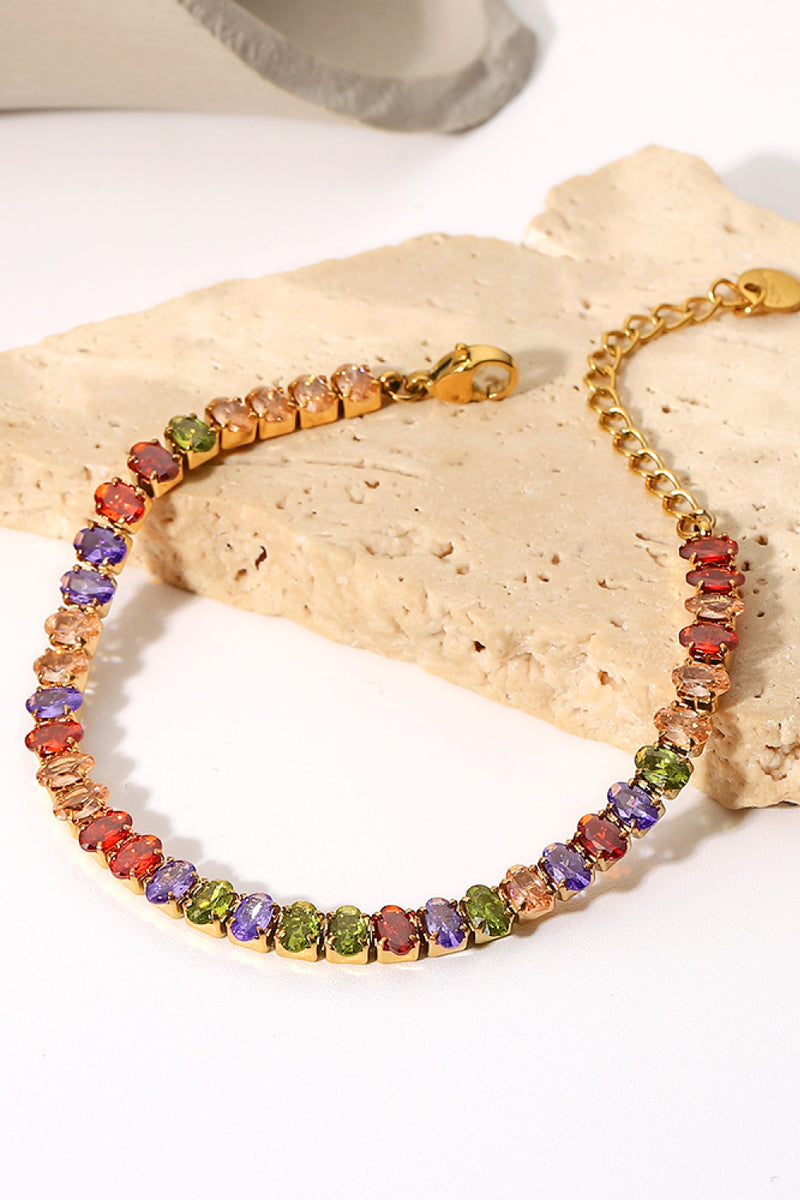 Pulsera De Circonitas Multicolores Bañada En Oro De 18 Quilates