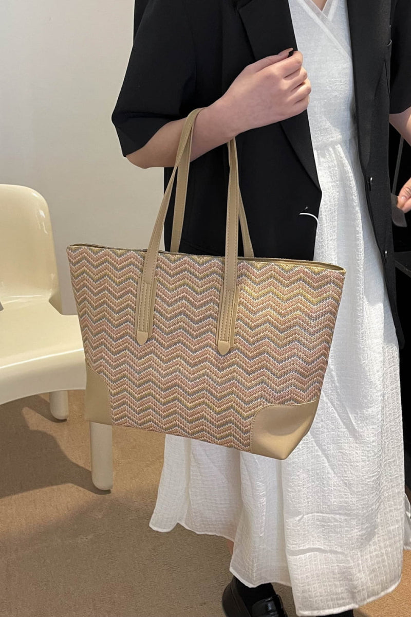 Sac fourre-tout en paille à chevrons