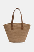 PU Leather Handle Straw Tote Bag