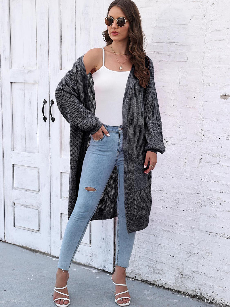 Cardigan long ouvert sur le devant avec poches