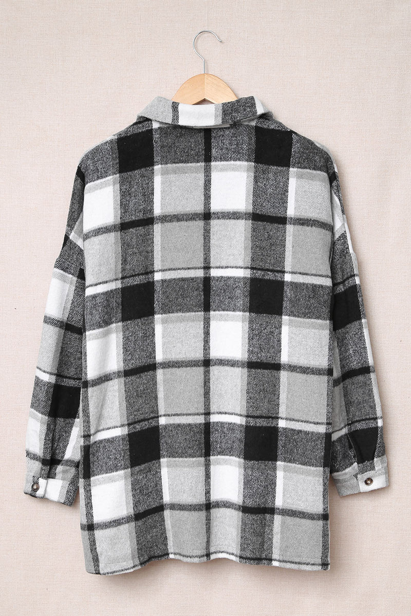 Double Take Plaid Dropped Shoulder Pocketed Shirt Jacket