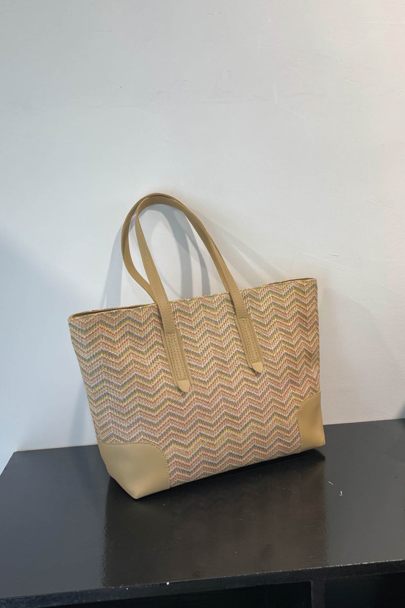 Sac fourre-tout en paille à chevrons