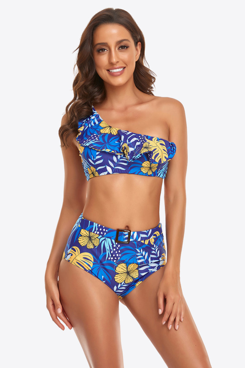 Ensemble de bikini à volants et à une épaule