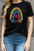 Simply Love T-shirt en coton graphique arc-en-ciel pleine taille TEACHER