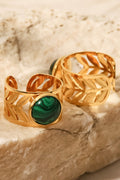 Bague Feuille De Malachite Plaquée Or 18 Carats