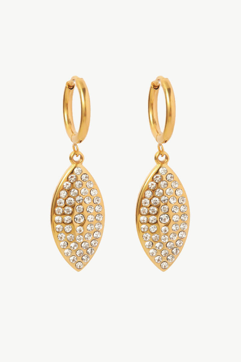 Boucles d'Oreilles Feuille Strass Incrustées