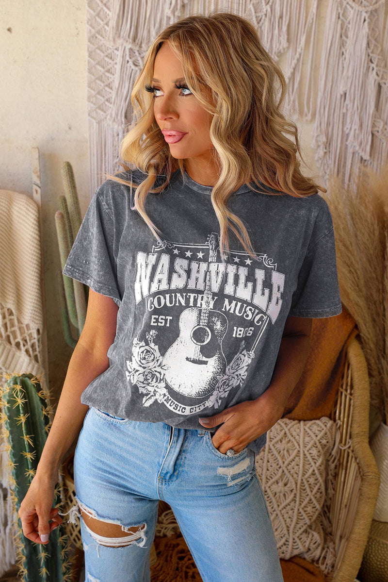 NASHVILLE COUNTRY MUSIC T-shirt graphique à col rond