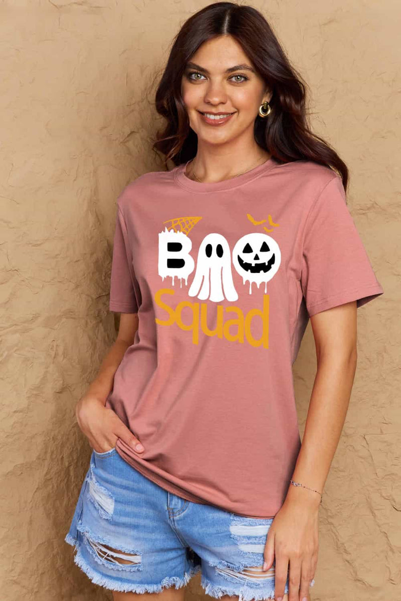 Camiseta de algodón con estampado BOO SQUAD de tamaño completo de Simply Love