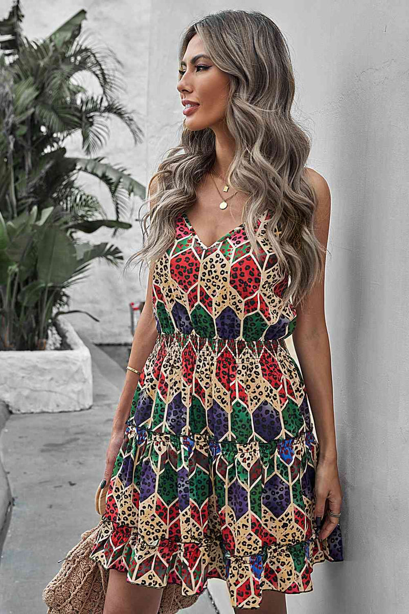 Vestido con estampado geométrico de leopardo