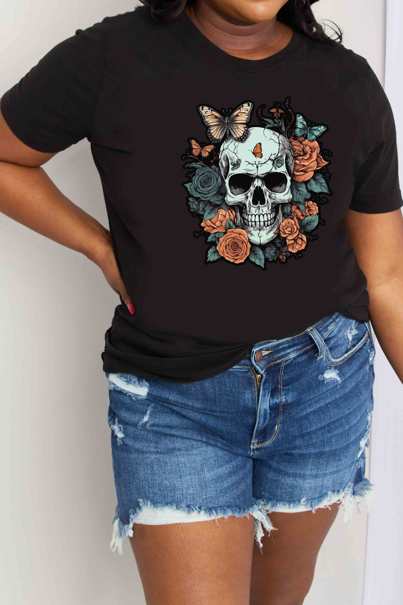 Simply Love Simply Love T-shirt en coton avec motif tête de mort pleine taille