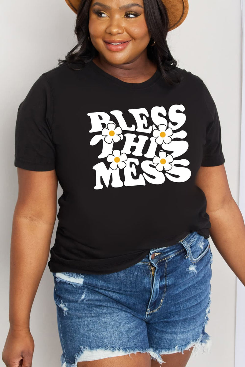 Simply Love Full Size BLESS THIS MESS Graphic Cotton Tee