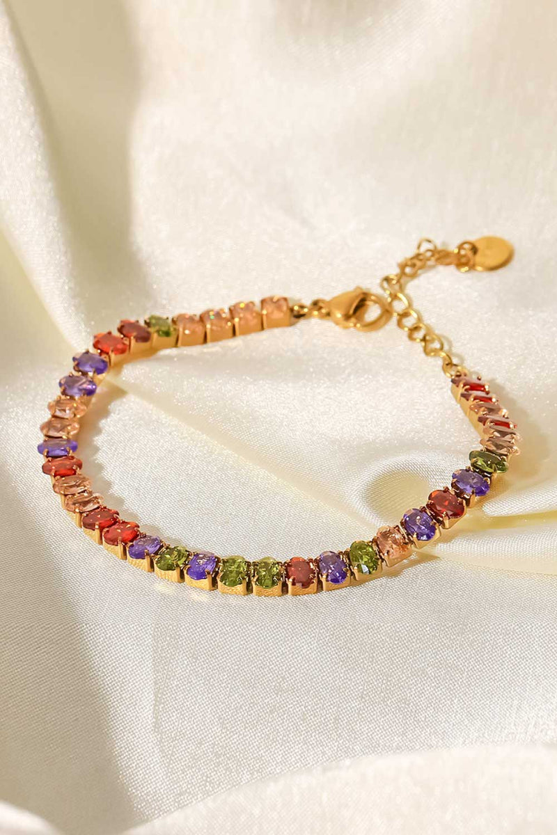 Pulsera De Circonitas Multicolores Bañada En Oro De 18 Quilates