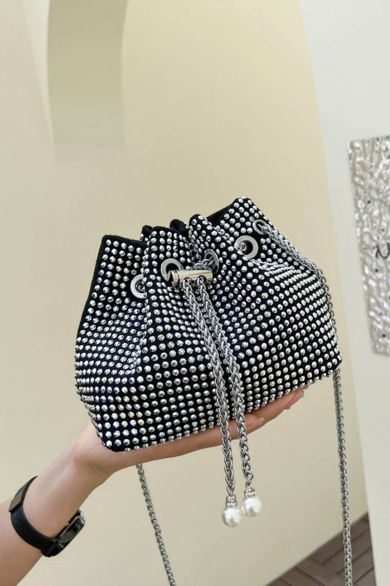 Bolso bombonera de poliéster con diamantes de imitación