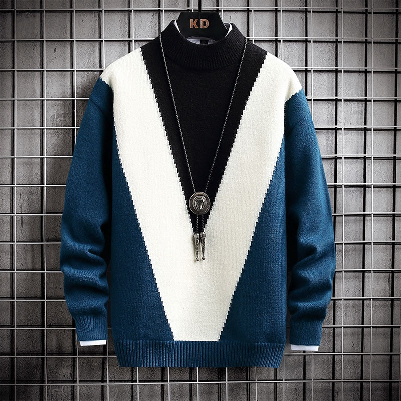 Men's Slim Fit Color Block Cashmere Pullover