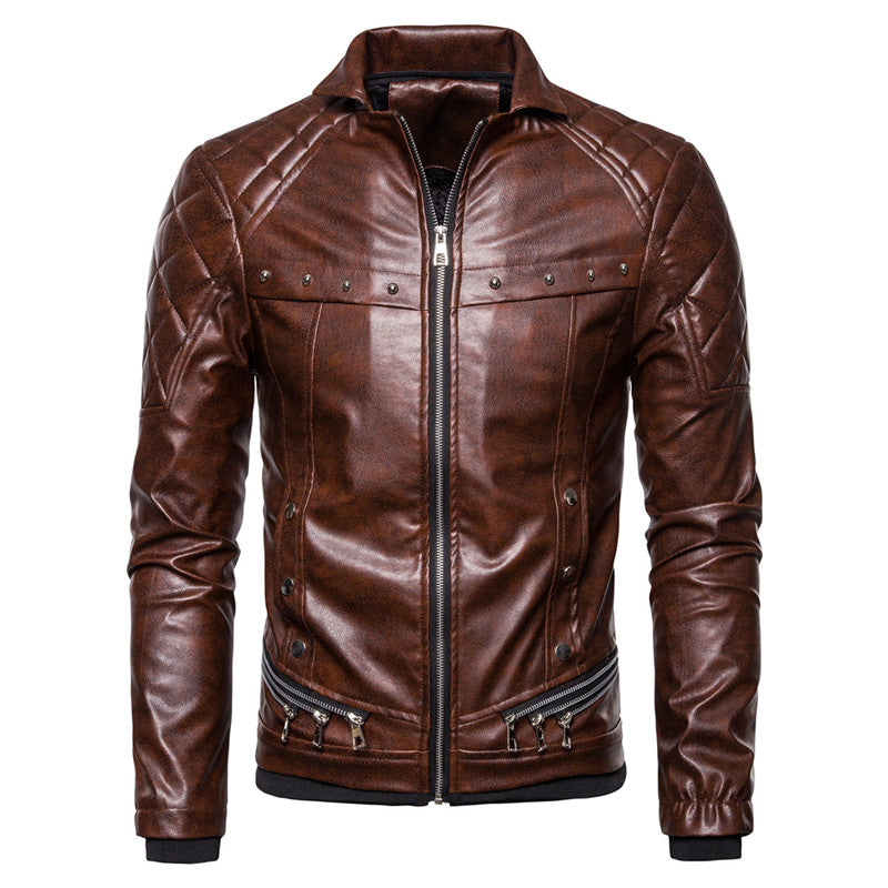 Men's Punk Style  PU Leather Fur Collar Jacket