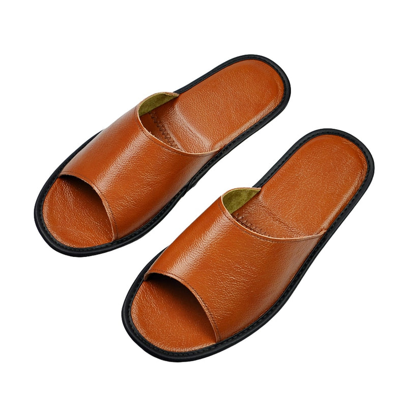 Sandales pantoufles d'intérieur en cuir véritable pour hommes 