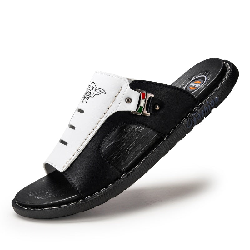 SSX Men's Genuine Leather Two Tone Slipper Sandals