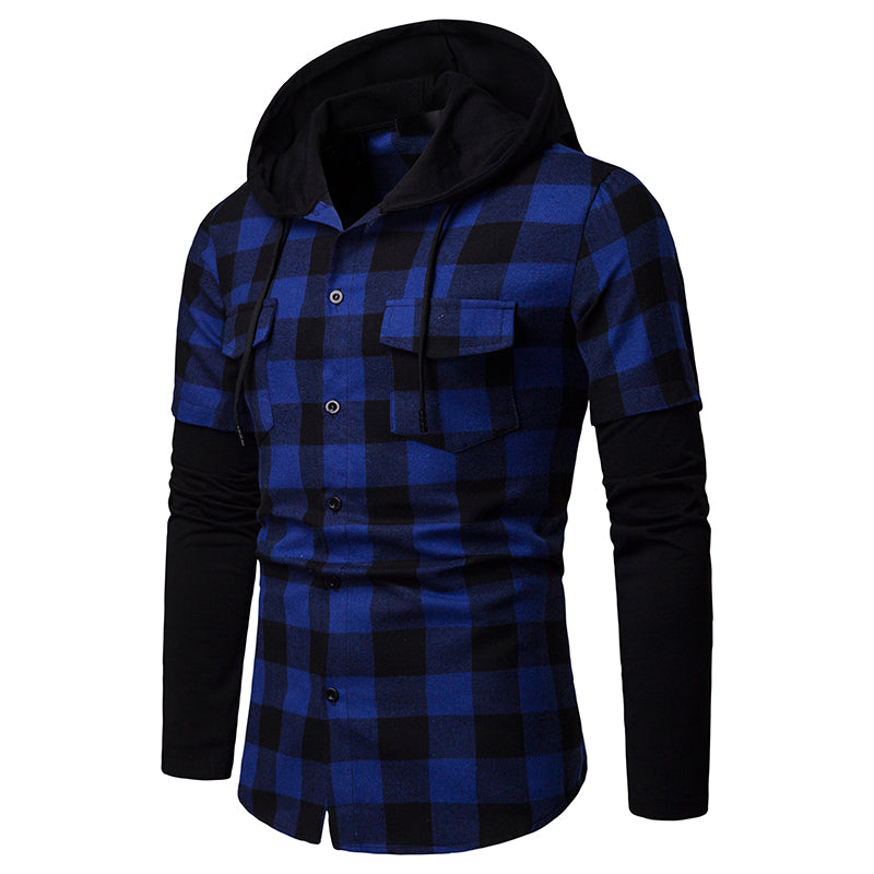 VAC Men's Casual Slim Fit Flannel Hooded Shirt