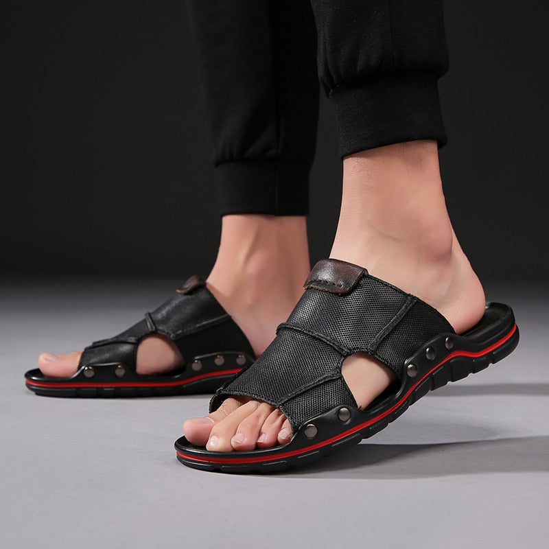 SSX Men's Summer Genuine Leather Slipper Sandals