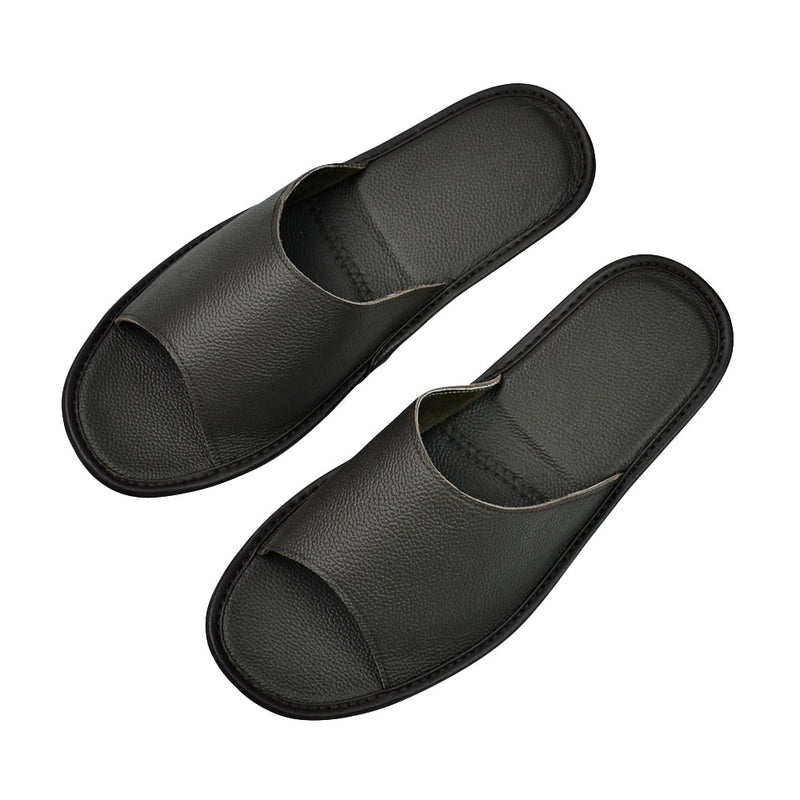 Sandales pantoufles d'intérieur en cuir véritable pour hommes 