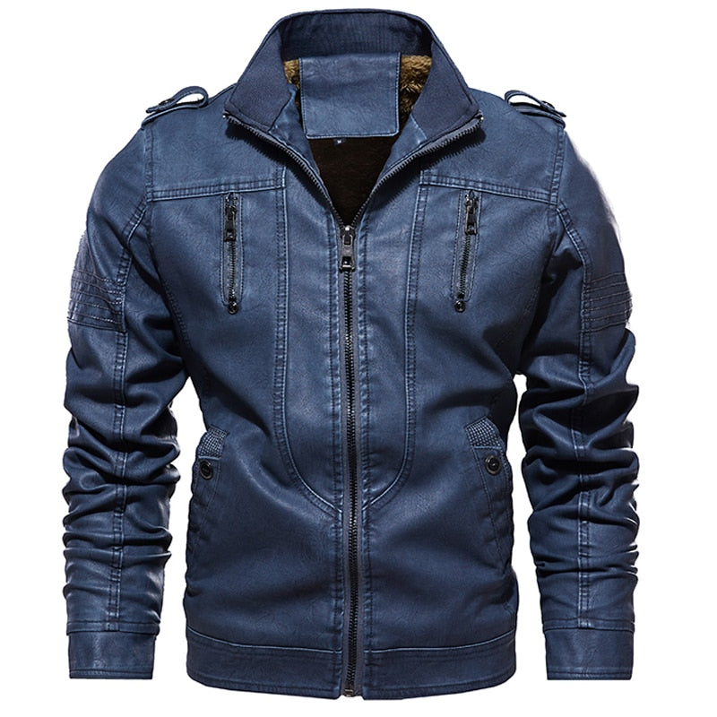 Veste en cuir PU intérieur polaire rétro pour hommes 