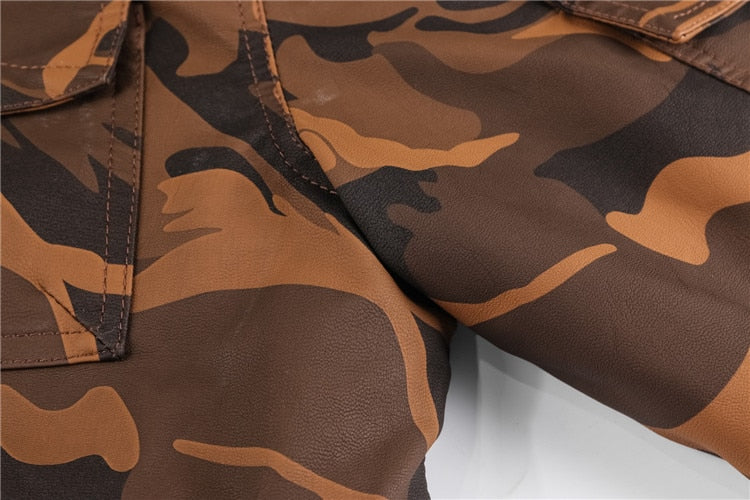 Veste camouflage en polaire imitation cuir pour homme 