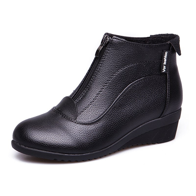 Women's Winter Zip Up Wedges Boots