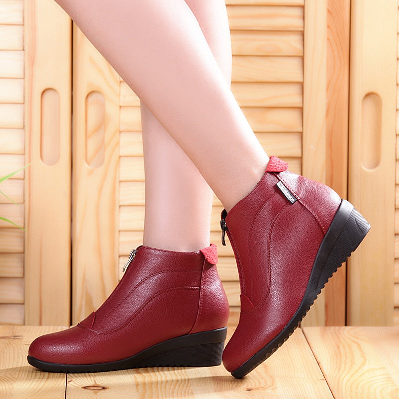 Women's Winter Zip Up Wedges Boots