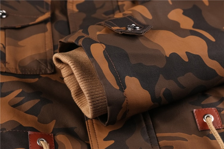 Men's Faux Leather Fleece Camouflage Jacket