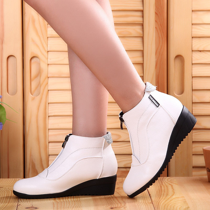 Women's Winter Zip Up Wedges Boots