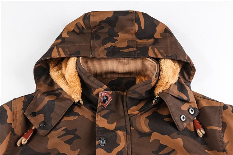 Men's Faux Leather Fleece Camouflage Jacket