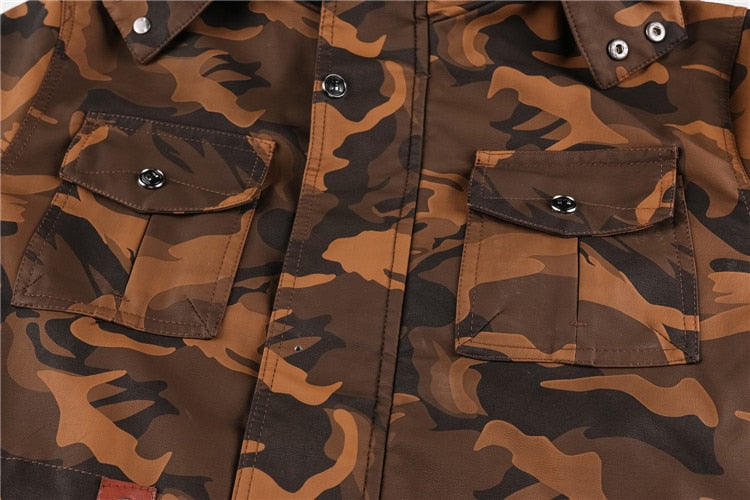 Veste camouflage en polaire imitation cuir pour homme 