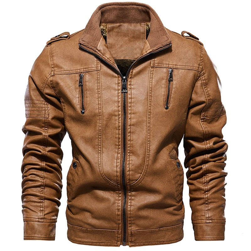 Veste en cuir PU intérieur polaire rétro pour hommes 