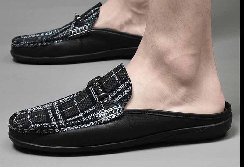 KAR Mocassins sans dossier en cuir véritable pour hommes 