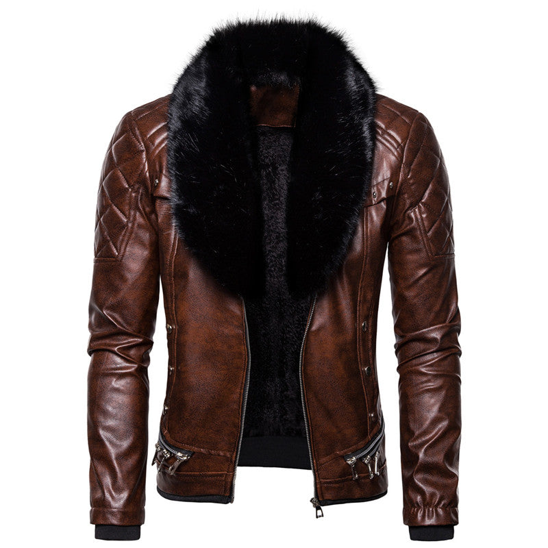 Men's Punk Style  PU Leather Fur Collar Jacket