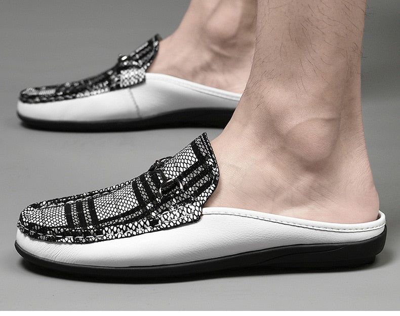 Mocasines sin respaldo de cuero genuino de moda para hombre KAR